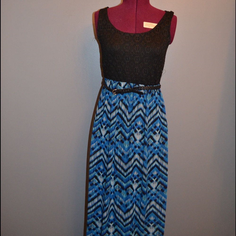 Black and blue maxi dress